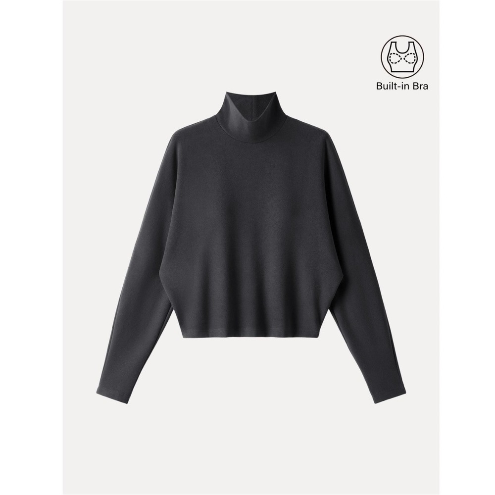 OGL‎ Move Cozy Warm Turtleneck Batwing Sleeve Brami in Heather Black Size S